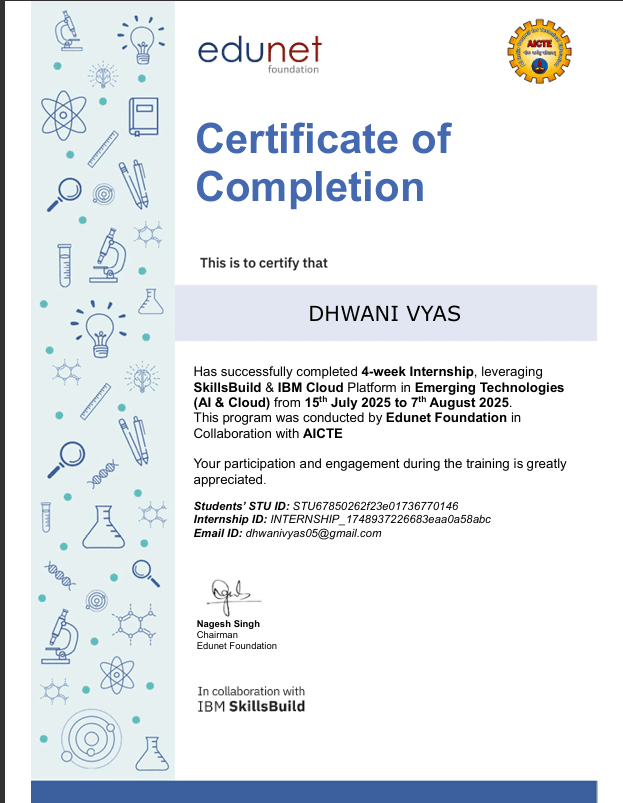 IBM 4 weeeks Internship