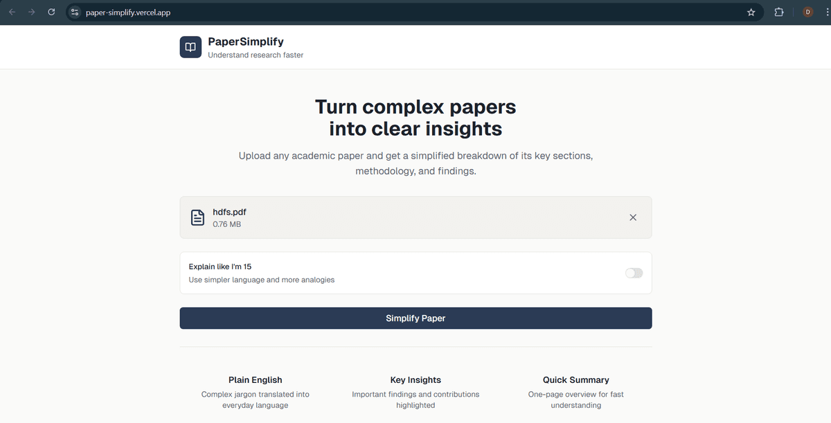 PaperSimplify-Understanding Research Papers Made Easy
